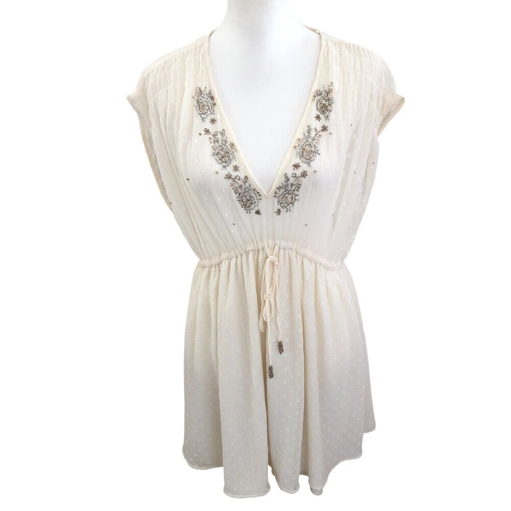 Zara Sexy Sheer Plunging V-Neck Sequin Cocktail‎ Party Beachy Mini Dress M